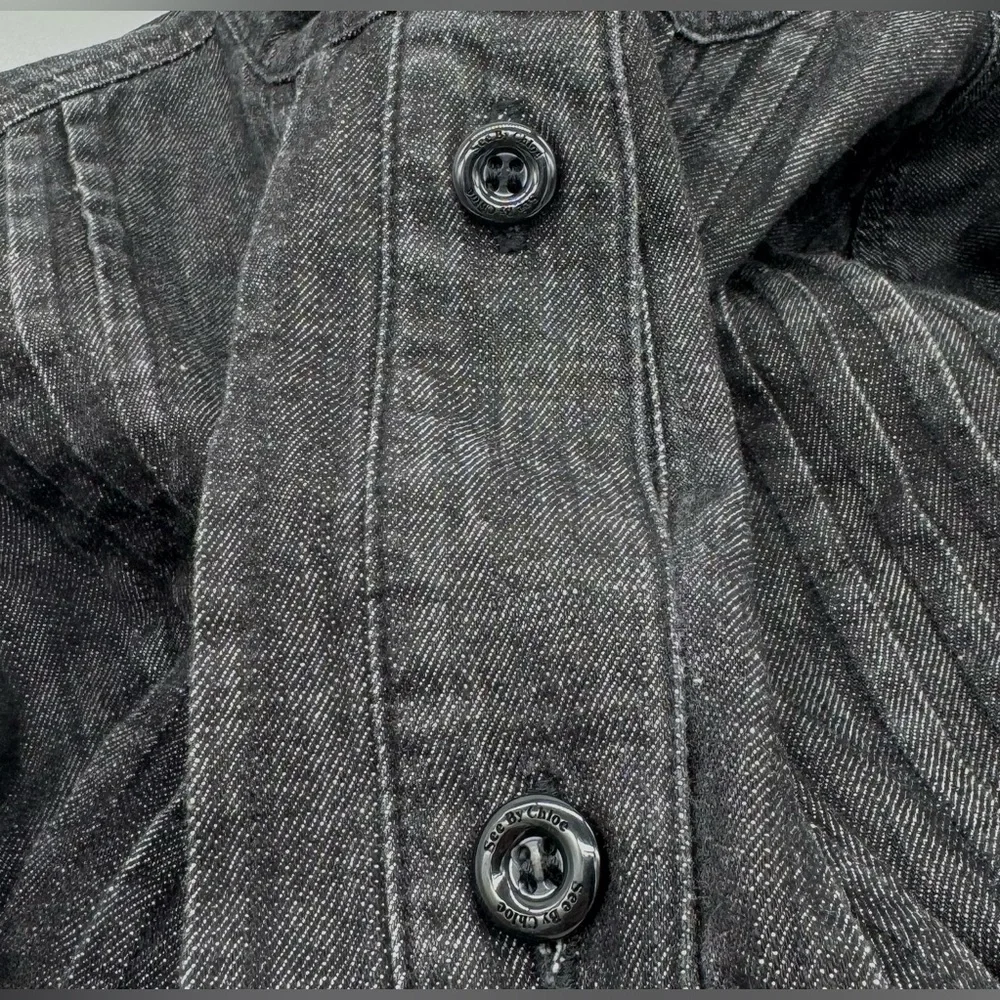 SEE BY CHOLÉ Ash Black Cotton Ruffled Denim Mock Neck Long Sleeves Shirt Size:S - Picture 7 of 11